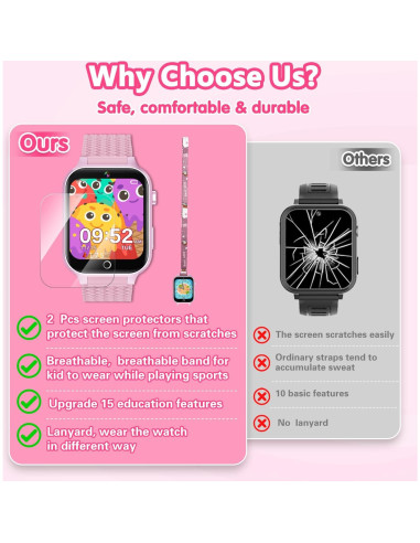 Reloj Inteligente MOFGDNI Rosa para Niñas 3-12 Años