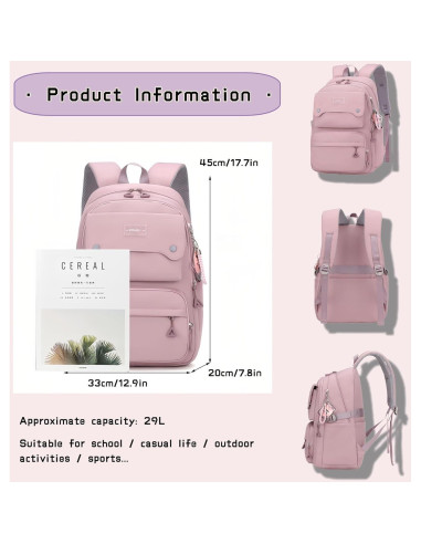 Mochila Escolar para Niñas Bansusu Azul 29 Litros Varios Bolsillos