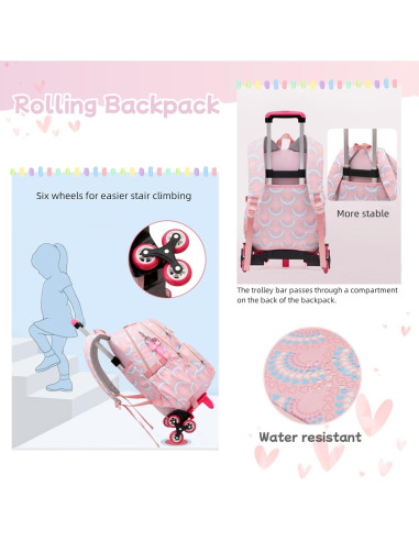 Juego de 3 mochilas con ruedas para niñas - Púrpura 6 Ruedas