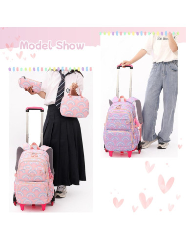 Juego de 3 mochilas con ruedas para niñas - Púrpura 6 Ruedas