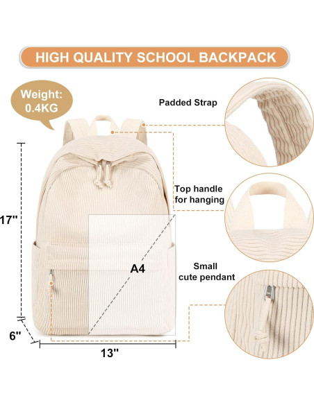 Mochila Escolar Grande Corduroy Beige 43x30x15 cm para Laptop Mochila Escolar Grande Corduroy Beige 43x30x15 cm para Laptop
