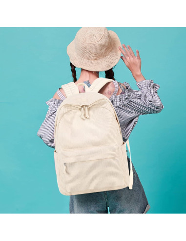 Mochila Escolar Grande Corduroy Beige 43x30x15 cm para Laptop