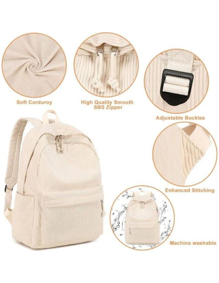 Mochila Escolar Grande Corduroy Beige 43x30x15 cm para Laptop Mochila Escolar Grande Corduroy Beige 43x30x15 cm para Laptop