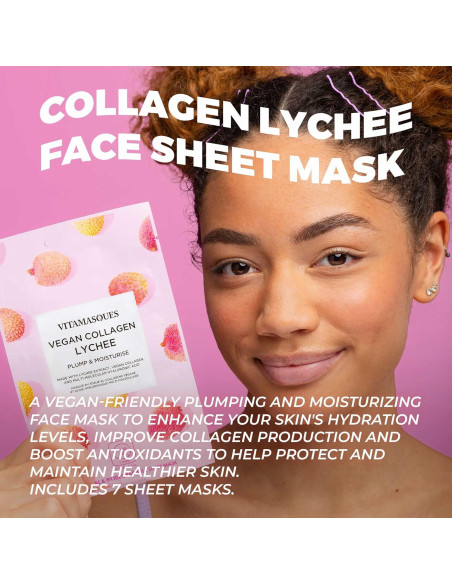 Mascarilla Facial Vitamasques Colágeno Vegano Lychee 17.78x11.18cm Mascarilla Facial Vitamasques Colágeno Vegano Lychee 17.78x11.18cm
