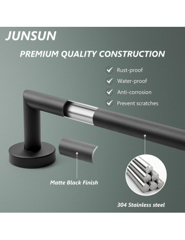 Barra de Toalla JunSun 79.69 cm Acero Inoxidable Negro Mate