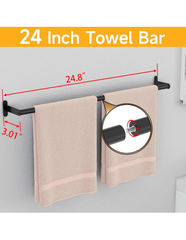 Barra de Toalla MKO Negra 63.5 cm Acero Inoxidable Pared