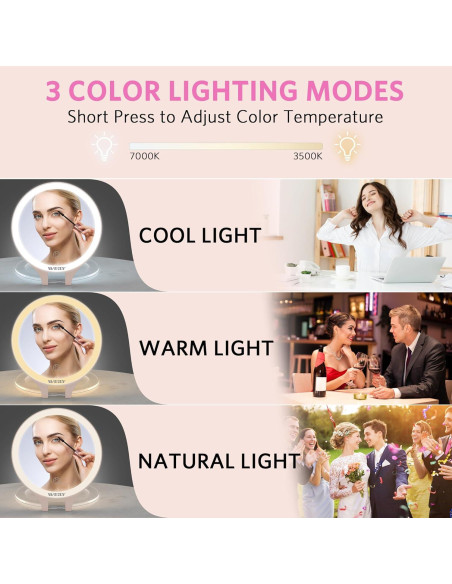 Espejo de Aumento WEILY 10X/1X con Luz LED Plegable Rosa Espejo de Aumento WEILY 10X/1X con Luz LED Plegable Rosa