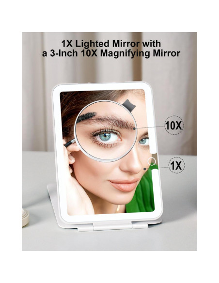 Espejo de Maquillaje LUKYMIRO Iluminado 10X Plegable Blanco Espejo de Maquillaje LUKYMIRO Iluminado 10X Plegable Blanco