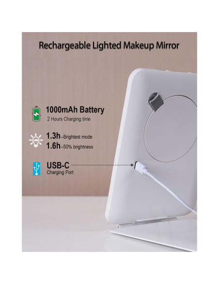 Espejo de Maquillaje LUKYMIRO Iluminado 10X Plegable Blanco Espejo de Maquillaje LUKYMIRO Iluminado 10X Plegable Blanco