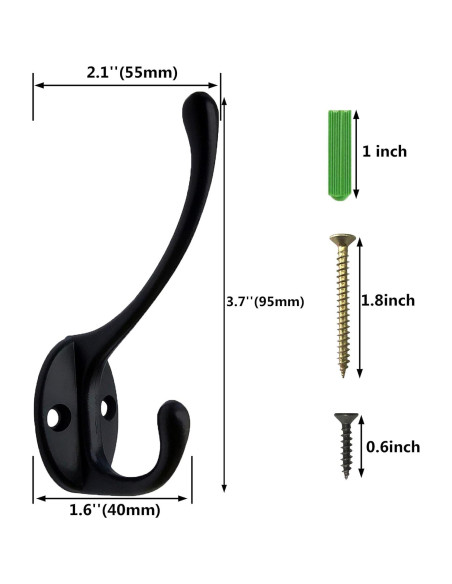 Perchero de pared IBosins con 4 ganchos rústicos negros Perchero de pared IBosins con 4 ganchos rústicos negros
