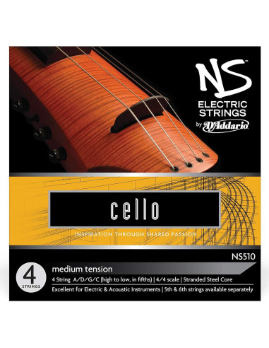 Cuerdas D'Addario NS para Cello Eléctrico 4/4 Tensión Media