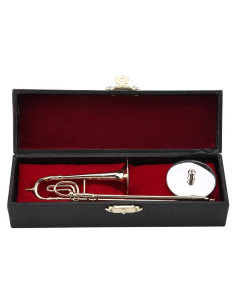 Trombón Miniatura Hztyyiero Oro y Plata 16 cm con Soporte