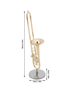 Trombón Miniatura Hztyyiero Oro y Plata 16 cm con Soporte 2