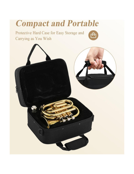 Trompeta de bolsillo Eastar ETR-330 latón dorado con boquilla 7C Trompeta de bolsillo Eastar ETR-330 latón dorado con boquilla 7C