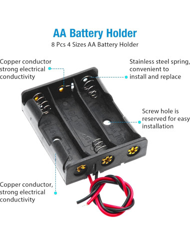 QTEATAK Paquete de 8 Soportes para Baterías AA con Cable