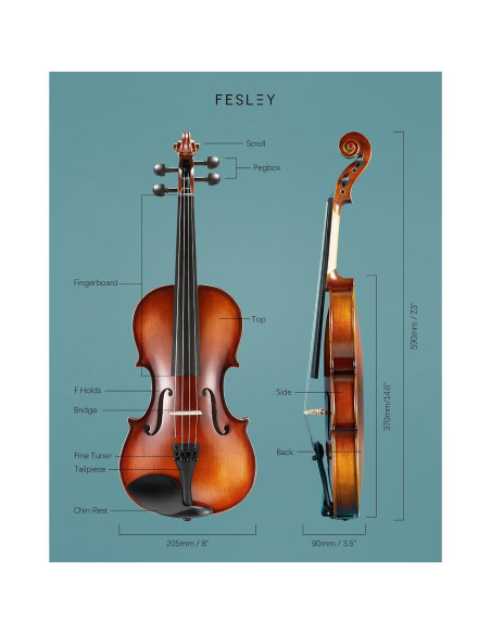 Fesley Violín 4/4 Mate Completo para Principiantes Fesley Violín 4/4 Mate Completo para Principiantes