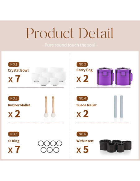 Juego de 7 Cuencos de Cuarzo Cristal 432HZ con Accesorios Juego de 7 Cuencos de Cuarzo Cristal 432HZ con Accesorios