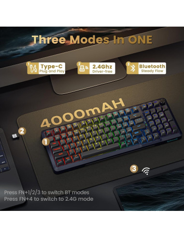 Teclado Mecánico Inalámbrico Redragon K688 RGB 98 Teclas