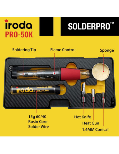 Kit Soldador Butano Iroda SolderPro 50K 4 en 1 30-70W