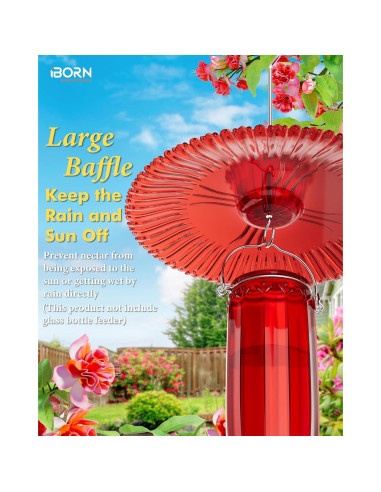 Comedero para Colibríes iBorn con Baffle Solar 26.9cm Rojo