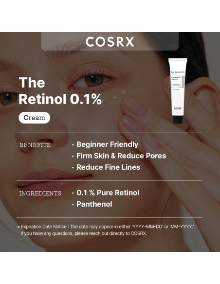 COSRX Crema de Retinol 0.1% 19ml Anti-envejecimiento Ojos Cuello COSRX Crema de Retinol 0.1% 19ml Anti-envejecimiento Ojos Cuello