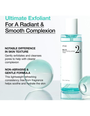 Tónico Exfoliante Suave ANUA BHA 2% 150ml - Ácido Salicílico