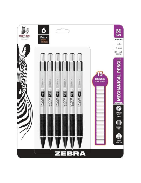 Lápices Mecánicos Zebra M-301 0.5mm Acero Inoxidable Paquete 6 Lápices Mecánicos Zebra M-301 0.5mm Acero Inoxidable Paquete 6