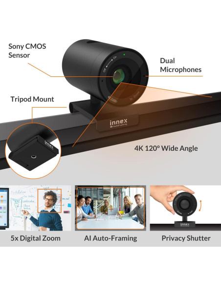 Cámara Web Innex C570 4K con Seguimiento AI y Micrófono Cámara Web Innex C570 4K con Seguimiento AI y Micrófono