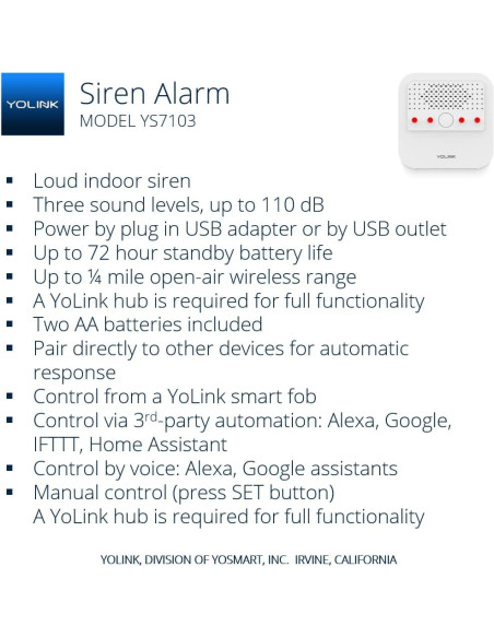 Alarma Sirena Inteligente YoSmart 110 dB con Hub Alarma Sirena Inteligente YoSmart 110 dB con Hub