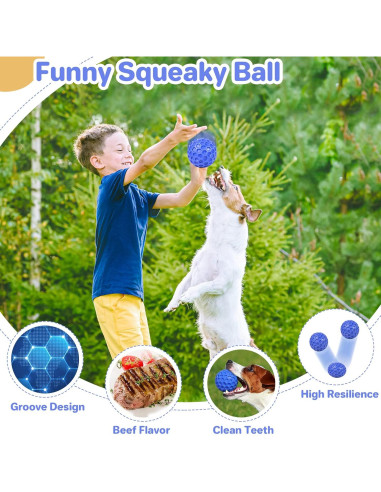 Pelota de perro indestructible DISSKNIC 8 cm azul para masticadores