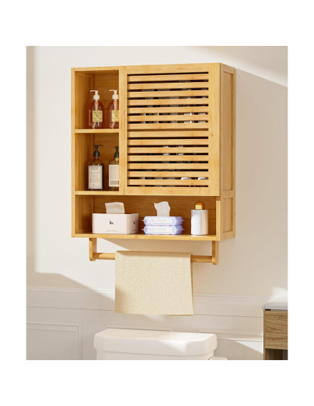 Armario de Baño Cozivolife de Bambú con Barra para Toallas Armario de Baño Cozivolife de Bambú con Barra para Toallas