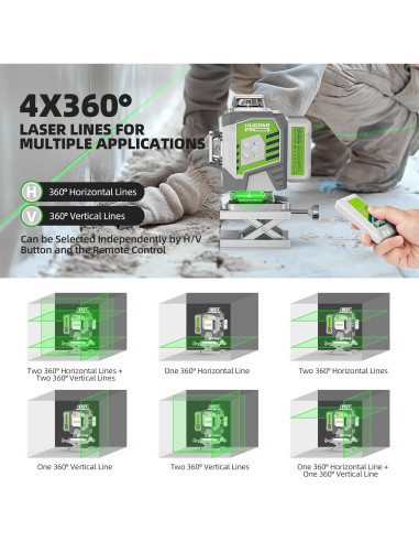 Nivel láser Huepar Pro ZK04CG 4D Verde 8000mAh Control Remoto