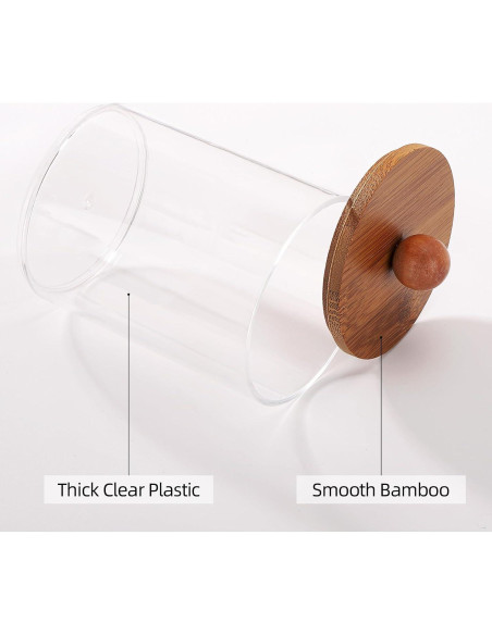 Soporte para Qtip Tbestmax 2 frascos 10 oz con tapa de bambú Soporte para Qtip Tbestmax 2 frascos 10 oz con tapa de bambú