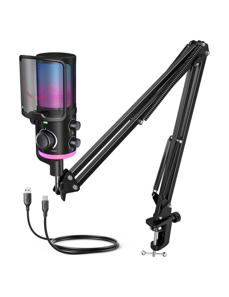 Micrófono USB FIFINE AM6T para Streaming y Gaming con RGB Micrófono USB FIFINE AM6T para Streaming y Gaming con RGB