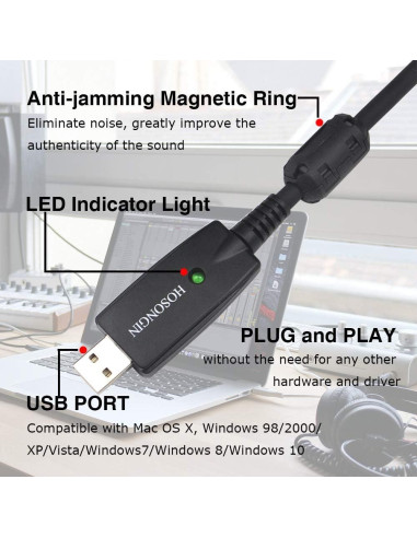 Cable HOSONGIN XLR a USB 6,10 m con DAC para micrófonos