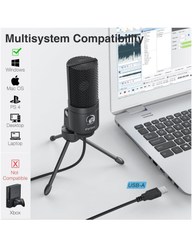 Micrófono USB FIFINE K669B Cardioide para PC y YouTube