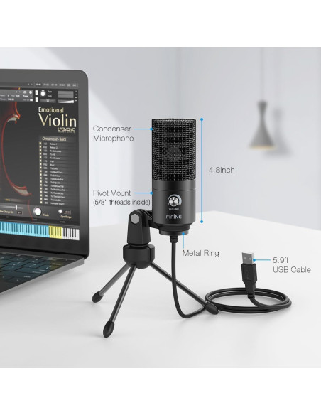 Micrófono USB FIFINE K669B Cardioide para PC y YouTube Micrófono USB FIFINE K669B Cardioide para PC y YouTube