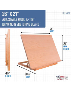 Tablero de Dibujo Ajustable U.S. Art Supply 66x53 cm 6 Ángulos 2