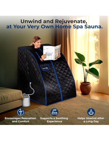 Sauna Portátil SereneLife 2L con Silla Plegable Negra