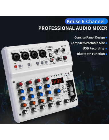 Mezclador de Audio 6 Canales Kmise con Efectos y USB