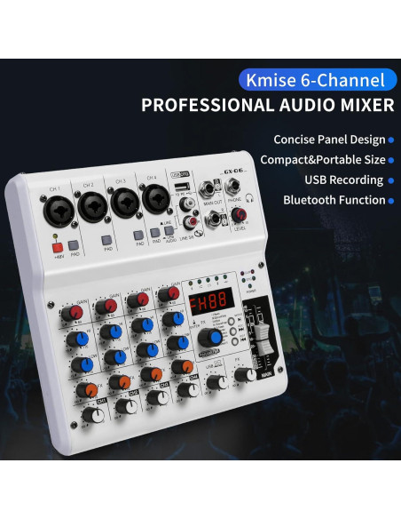 Mezclador de Audio 6 Canales Kmise con Efectos y USB Mezclador de Audio 6 Canales Kmise con Efectos y USB