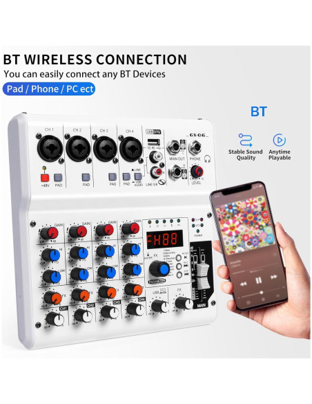Mezclador de Audio 6 Canales Kmise con Efectos y USB Mezclador de Audio 6 Canales Kmise con Efectos y USB