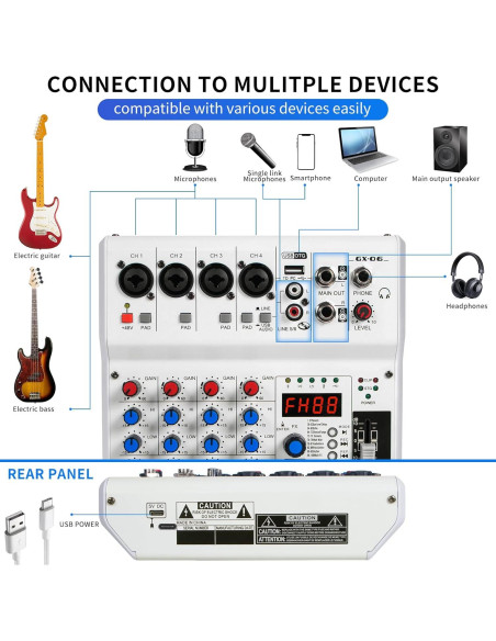 Mezclador de Audio 6 Canales Kmise con Efectos y USB Mezclador de Audio 6 Canales Kmise con Efectos y USB