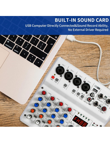 Mezclador de Audio 6 Canales Kmise con Efectos y USB