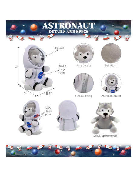 DolliBu Lobo Gris Astronauta de Peluche 15.24 cm Personalizable DolliBu Lobo Gris Astronauta de Peluche 15.24 cm Personalizable