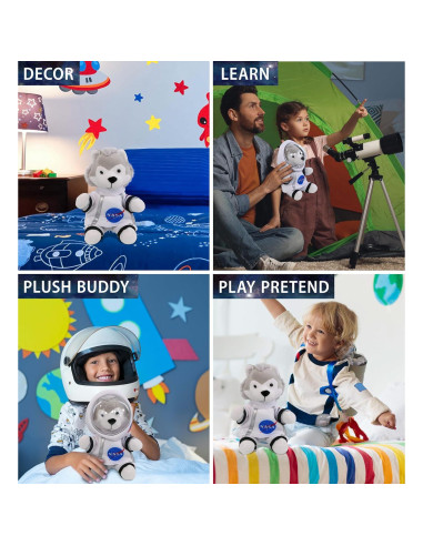 DolliBu Lobo Gris Astronauta de Peluche 15.24 cm Personalizable