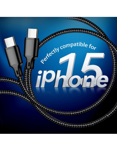 Cable USB C a USB C 60W 2m Longlidie - Carga Rápida Negro