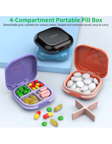 Organizador de Pastillas TecQach Negro 4 Compartimentos Portátil