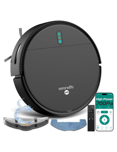 Aspiradora y Mopa Robot SereneLife 700Pa, Control App, Negro Aspiradora y Mopa Robot SereneLife 700Pa, Control App, Negro