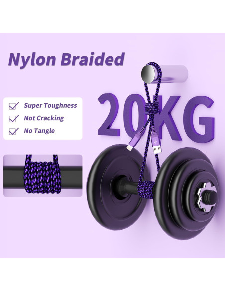 Cargador MFi Firsting para iPhone - 3 Cables 6FT Nylon Morado Cargador MFi Firsting para iPhone - 3 Cables 6FT Nylon Morado